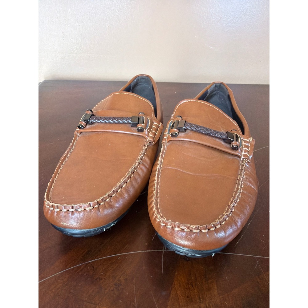 Tahari Mens Tan Brown Leather Moc Toe Bit Loafers‎ Driving Shoes Size 8